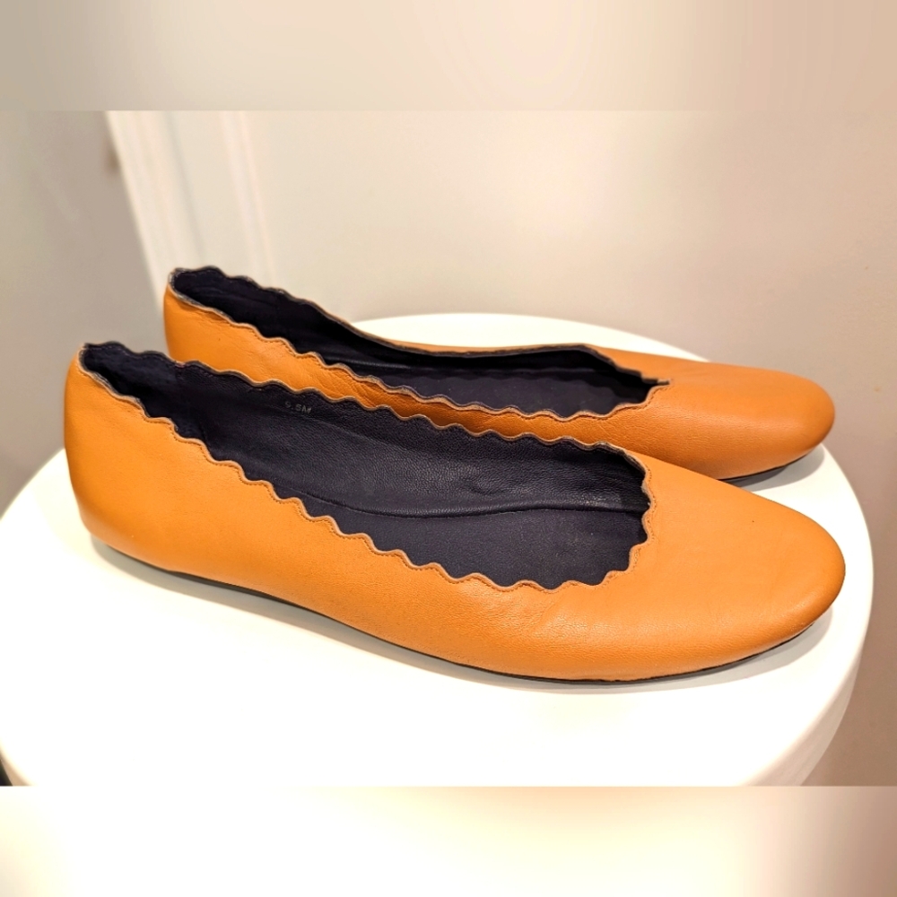 Vaneli Scalloped Leather Ballet Flats - Size 9.5